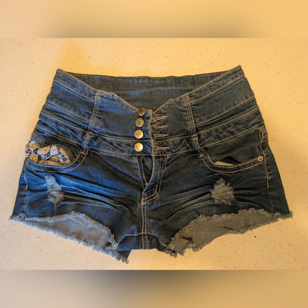No Boundaries Blue Distressed Jean Shorts